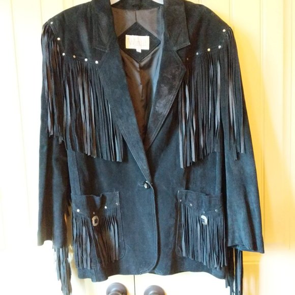 Vintage Winlit black fringe jacket leather medium - Picture 3 of 7